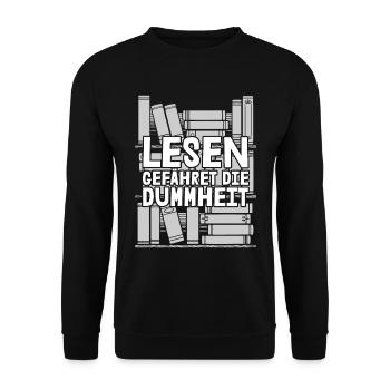 Bücherwurm Leseratte Buch Lesen - Unisex Pullover - Schwarz - Vorne - Alina (178cm) & Michal (187cm)