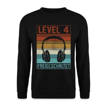 4. Geburtstag Junge Gamer Level 4 Jahre - Unisex Pullover - Schwarz - Vorne - Alina (178cm) & Michal (187cm)