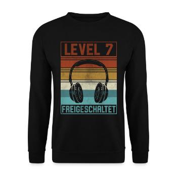 7. Geburtstag Junge Gamer Level 7 Jahre - Unisex Pullover - Schwarz - Vorne - Alina (178cm) & Michal (187cm)