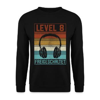 8. Geburtstag Junge Gamer Level 8 Jahre - Unisex Pullover - Schwarz - Vorne - Alina (178cm) & Michal (187cm)