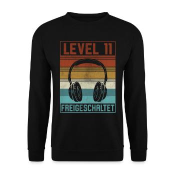 11. Geburtstag Junge Gamer Level 11 Jahre - Unisex Pullover - Schwarz - Vorne - Alina (178cm) & Michal (187cm)