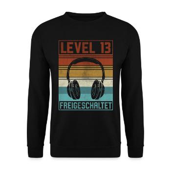 13. Geburtstag Junge Gamer Level 13 Jahre - Unisex Pullover - Schwarz - Vorne - Alina (178cm) & Michal (187cm)