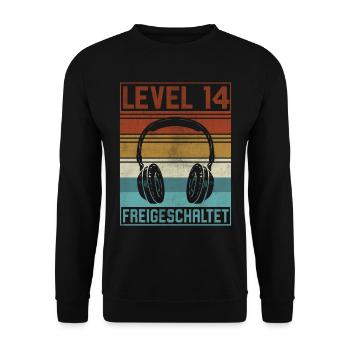 14. Geburtstag Junge Gamer Level 14 Jahre - Unisex Pullover - Schwarz - Vorne - Alina (178cm) & Michal (187cm)