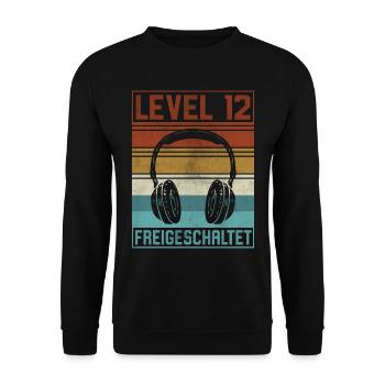 12. Geburtstag Junge Gamer Level 12 Jahre - Unisex Pullover - Schwarz - Vorne - Alina (178cm) & Michal (187cm)