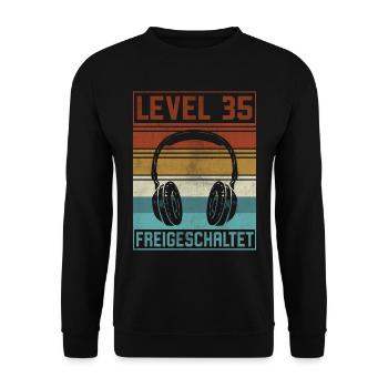 35. Geburtstag Mann Gamer Level 35 Jahre - Unisex Pullover - Schwarz - Vorne - Alina (178cm) & Michal (187cm)