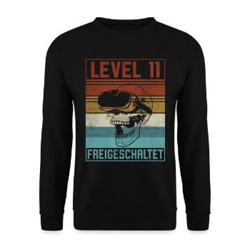 Level 11 Jahre Junge Gamer 11. Geburtstag - Unisex Pullover - Schwarz - Vorne - Alina (178cm) & Michal (187cm)