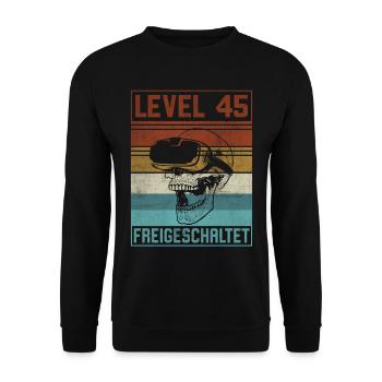 Level 45 Jahre Mann Gamer 45. Geburtstag - Unisex Pullover - Schwarz - Vorne - Alina (178cm) & Michal (187cm)