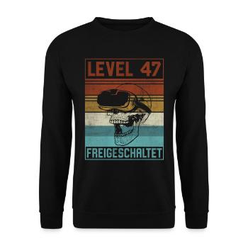 Level 47 Jahre Mann Gamer 47. Geburtstag - Unisex Pullover - Schwarz - Vorne - Alina (178cm) & Michal (187cm)