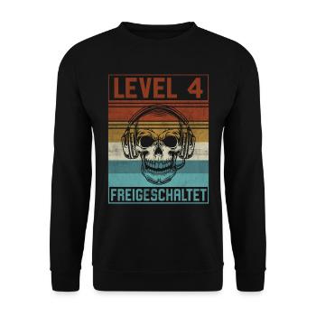 4. Geburtstag Gamer Level 4 Jahre - Unisex Pullover - Schwarz - Vorne - Alina (178cm) & Michal (187cm)