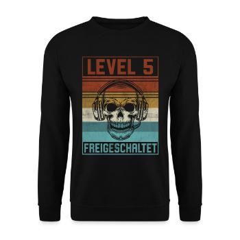 5. Geburtstag Gamer Level 5 Jahre - Unisex Pullover - Schwarz - Vorne - Alina (178cm) & Michal (187cm)