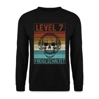 7. Geburtstag Gamer Level 7 Jahre - Unisex Pullover - Schwarz - Vorne - Alina (178cm) & Michal (187cm)