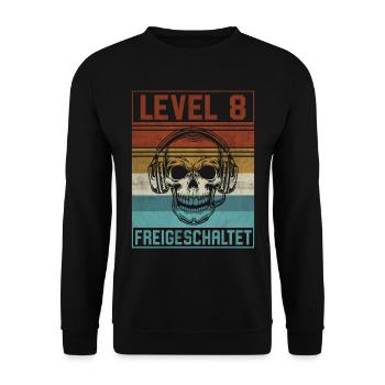 8. Geburtstag Gamer Level 8 Jahre - Unisex Pullover - Schwarz - Vorne - Alina (178cm) & Michal (187cm)