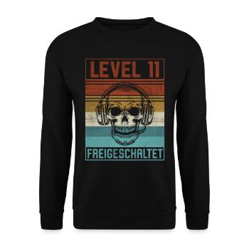 11. Geburtstag Gamer Level 11 Jahre - Unisex Pullover - Schwarz - Vorne - Alina (178cm) & Michal (187cm)