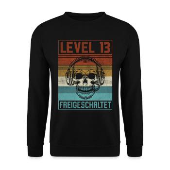 13. Geburtstag Gamer Level 13 Jahre - Unisex Pullover - Schwarz - Vorne - Alina (178cm) & Michal (187cm)