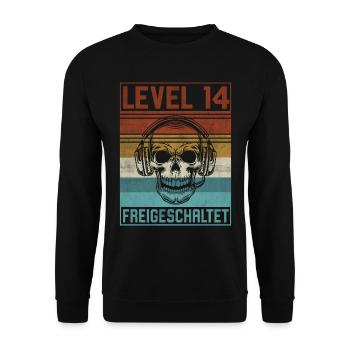 14. Geburtstag Gamer Level 14 Jahre - Unisex Pullover - Schwarz - Vorne - Alina (178cm) & Michal (187cm)
