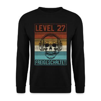 27. Geburtstag Gamer Level 27 Jahre - Unisex Pullover - Schwarz - Vorne - Alina (178cm) & Michal (187cm)