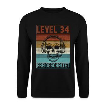 34. Geburtstag Gamer Level 34 Jahre - Unisex Pullover - Schwarz - Vorne - Alina (178cm) & Michal (187cm)