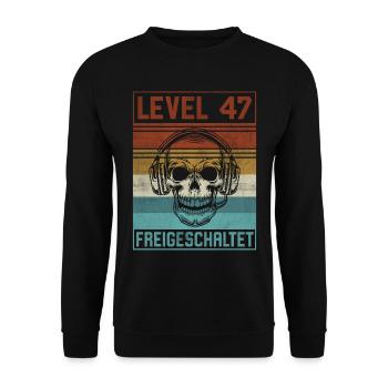 47. Geburtstag Gamer Level 47 Jahre - Unisex Pullover - Schwarz - Vorne - Alina (178cm) & Michal (187cm)