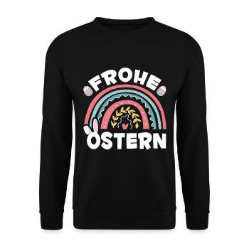 Ostereier Hase Regenbogen Frauen Mädchen Frohe Ost - Unisex Pullover - Schwarz - Vorne - Alina (178cm) & Michal (187cm)