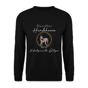 eine Hundehaare das ist Xoloitzcuintle Glitzer - Unisex Pullover - Schwarz - Vorne - Alina (178cm) & Michal (187cm)