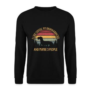 J’aime le café mon Rauhaardackel et peut-être 3 personnes - Sweat-shirt Unisexe - noir - Devant - Alina (178cm) & Michal (187cm)
