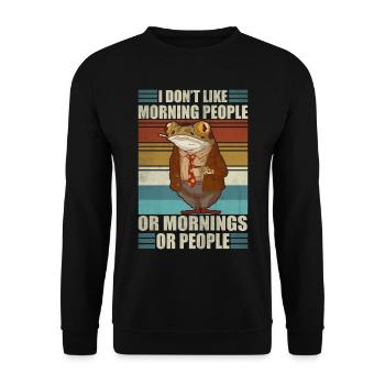 Ich mag keine Morgenmenschen Kaffee Frosch - Unisex Pullover - Schwarz - Vorne - Alina (178cm) & Michal (187cm)