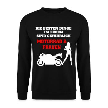 Motorrad Motiv für Biker mit Spruch - lustig - Unisex Pullover - Schwarz - Vorne - Alina (178cm) & Michal (187cm)