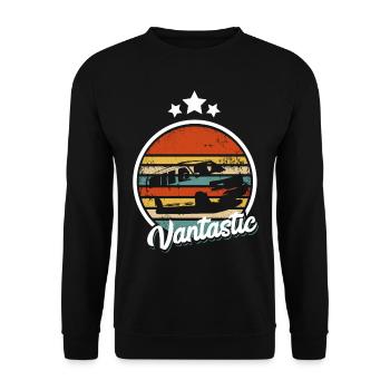 Retro Camper Bus Caravan Vintage Camper Bus - Unisex Sweatshirt - black - Front - Alina (178cm) & Michal (187cm)