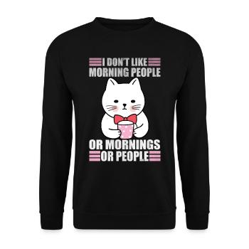 Funny Morning People Sarcasm Coffee Moody Cat - Unisex Pullover - Schwarz - Vorne - Alina (178cm) & Michal (187cm)