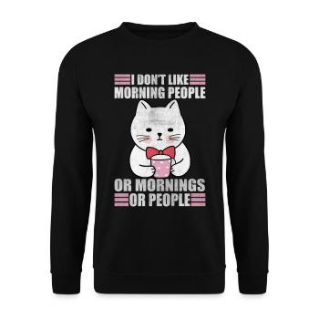 Morning People Sarcasm Coffee Moody Cat Funny - Unisex Pullover - Schwarz - Vorne - Alina (178cm) & Michal (187cm)