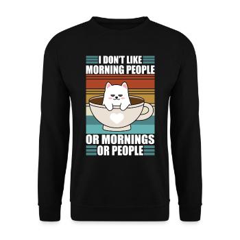 Sarcastic Kitty Coffee Moody Lazy Cat - Unisex Pullover - Schwarz - Vorne - Alina (178cm) & Michal (187cm)