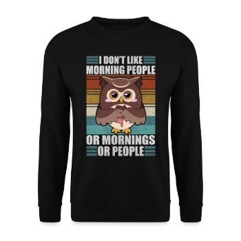 Sarcastique Owl Moody Coffee Lazy Owls - Sweat-shirt Unisexe - noir - Devant - Alina (178cm) & Michal (187cm)