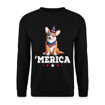 Merica Dog 4th of July USA American Flag Corgi - Unisex Sweatshirt - black - Front - Alina (178cm) & Michal (187cm)