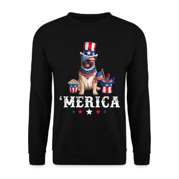 Pug Merica Dog 4th of July USA American Flag - Unisex Sweatshirt - black - Front - Alina (178cm) & Michal (187cm)
