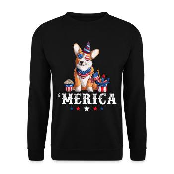 Corgi Merica Dog 4th of July USA American Flag - Unisex Sweatshirt - black - Front - Alina (178cm) & Michal (187cm)