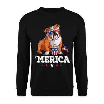 Merica Bulldog 4th of July USA American Flag Engli - Unisex Pullover - Schwarz - Vorne - Alina (178cm) & Michal (187cm)