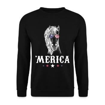 Horse Merica 4th of July American Flag USA - Unisex Pullover - Schwarz - Vorne - Alina (178cm) & Michal (187cm)