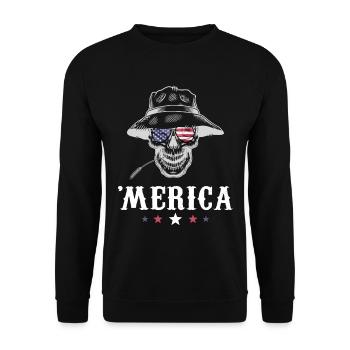 Skull Farmer Merica 4th of July American Flag USA - Unisex Sweatshirt - black - Front - Alina (178cm) & Michal (187cm)