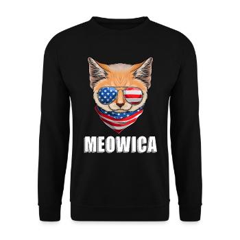 Cat Lynx 4th of July American Flag USA - Unisex Pullover - Schwarz - Vorne - Alina (178cm) & Michal (187cm)