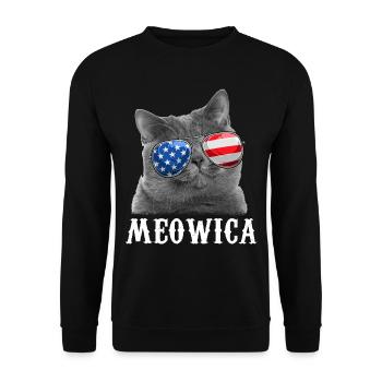 Cat 4th of July Merica USA American Flag - Unisex Pullover - Schwarz - Vorne - Alina (178cm) & Michal (187cm)