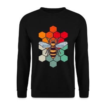 Biene Retro Wabe Imkerei - Unisex Pullover - Schwarz - Vorne - Alina (178cm) & Michal (187cm)