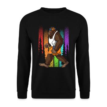 Retro Walking Bigfoot Unheimlich - Unisex Pullover - Schwarz - Vorne - Alina (178cm) & Michal (187cm)