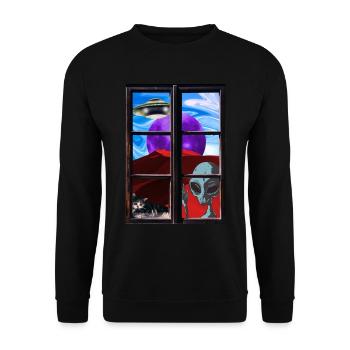 Strange alien cat UFO - Unisex Sweatshirt - black - Front - Alina (178cm) & Michal (187cm)
