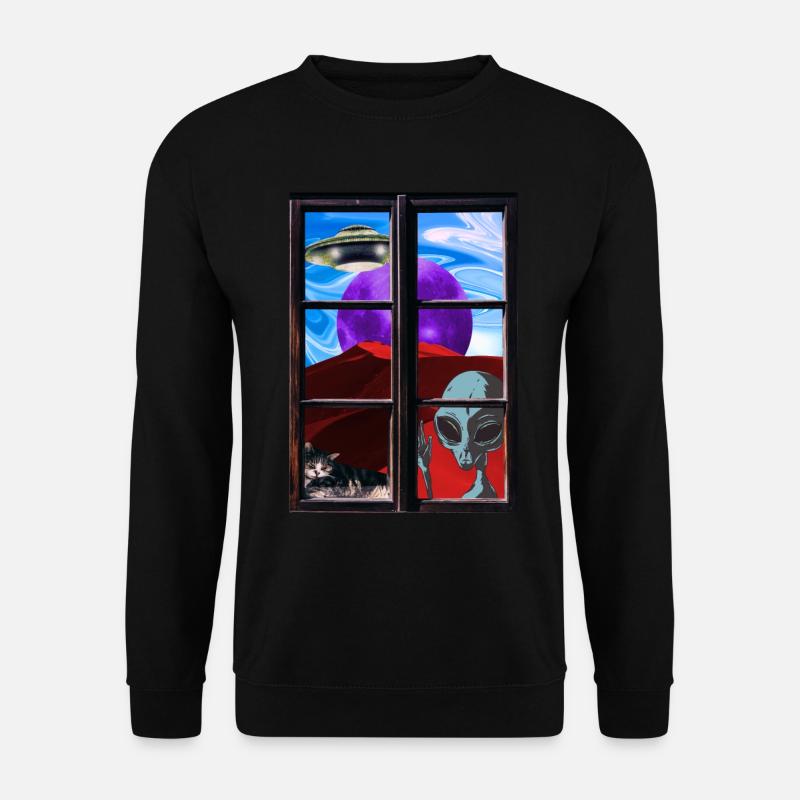Strange alien cat UFO - Unisex Sweatshirt - black