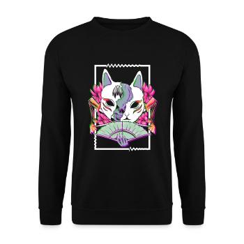 Glitch Samurai Geisha Masque Goth Japonais - Sweat-shirt Unisexe - noir - Devant - Alina (178cm) & Michal (187cm)