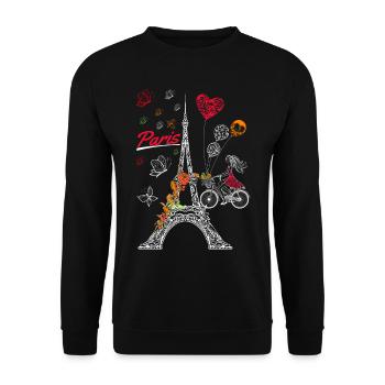 Love Paris Trip France Fleur Tour Eiffel - Sweat-shirt Unisexe - noir - Devant - Alina (178cm) & Michal (187cm)