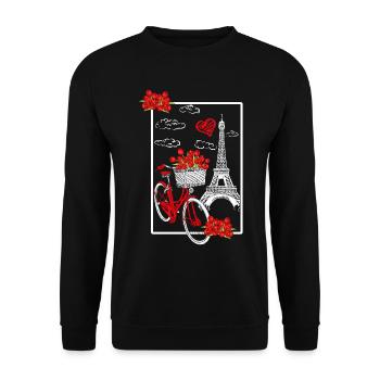Paris France Voyage Vélo Fleurs Tour Eiffel - Sweat-shirt Unisexe - noir - Devant - Alina (178cm) & Michal (187cm)
