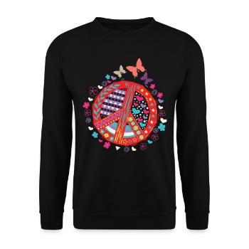 Signe de paix Papillon Cœurs Fleurs Amour - Sweat-shirt Unisexe - noir - Devant - Alina (178cm) & Michal (187cm)