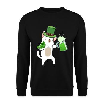 Biertrinkende Katze Kleeblatt St. Patrick's Day - Unisex Pullover - Schwarz - Vorne - Alina (178cm) & Michal (187cm)
