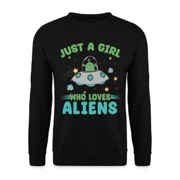 Girl Alien UFO Galaxy - Unisex Sweatshirt - black - Front - Alina (178cm) & Michal (187cm)